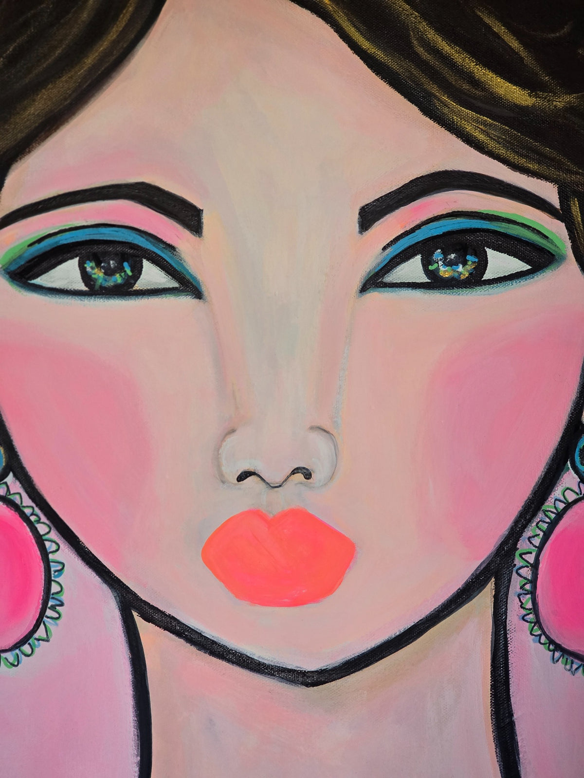 Close face and brushwork detail of Girl in Pink by Tammy G Art