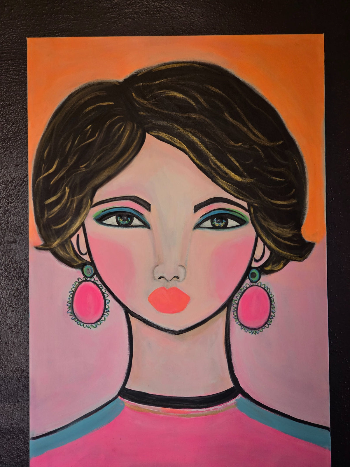 Full canvas view of Girl in Pink original painting by Tammy G Art